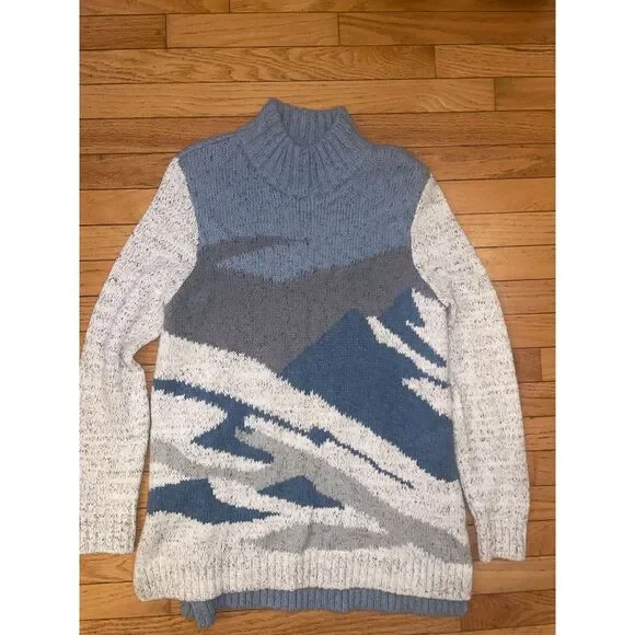 LL Bean SIGNATURE WOMENS Cozy Sweater Fair Isle Blue Mountains Medium - Picture 1 of 6